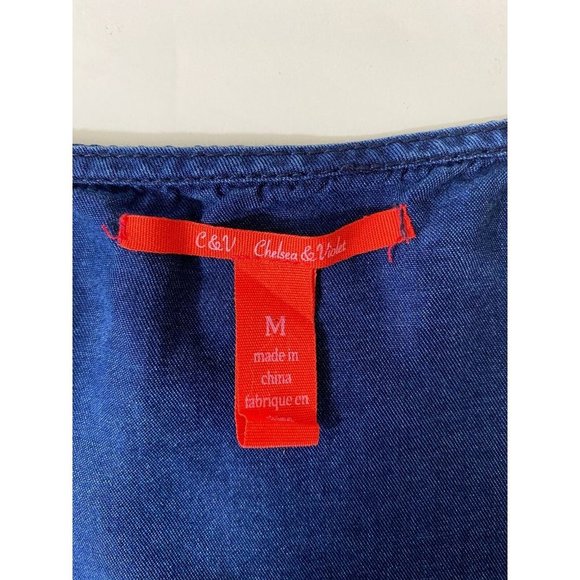 Chelsea & Violet Blue Chambray Sleeveless Lyocell Top‎ with ties at Shoul… - Picture 5 of 11